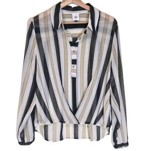 Cabi Striped Wrap Blouse Size M Long Sleeve Sheer Career Top